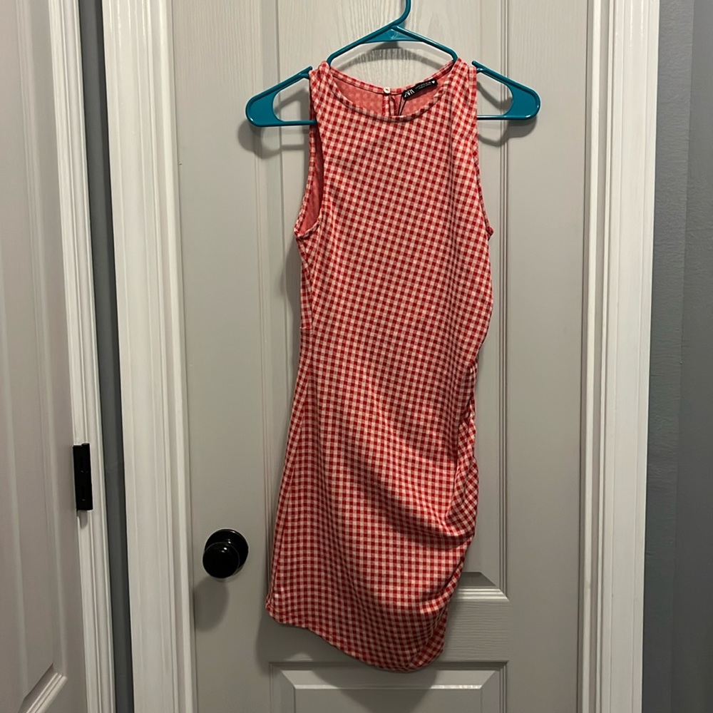 Red buffalo check dress